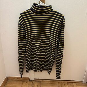 J. Crew Navy and Yellow Striped Turtleneck M